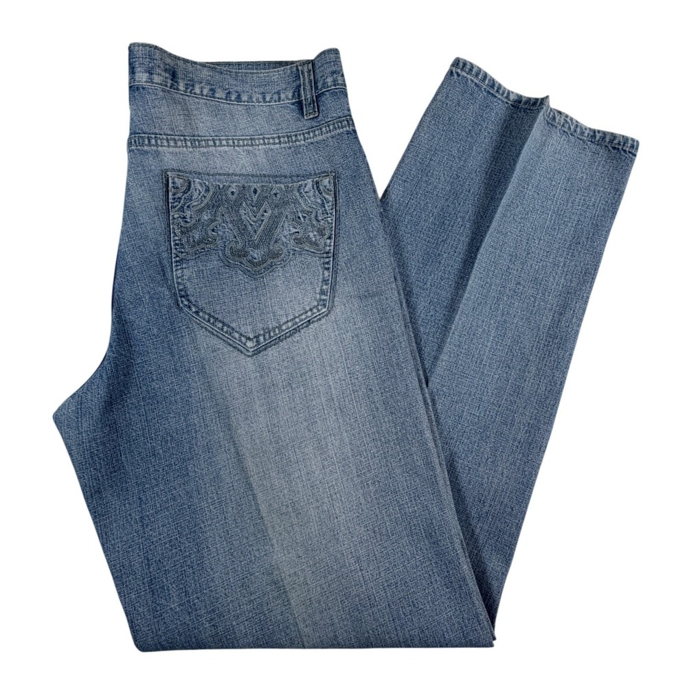 Vintage‎ Avirex Mens 36 X 34 Light Wash Straight Leg Embroidered Jeans Blue Y2K